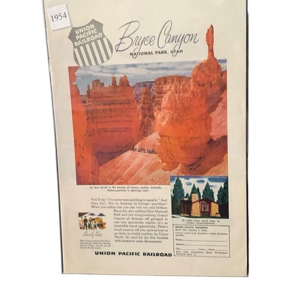Vintage 1954 Union Pacific Rail Bryce Canyon Utah Ad Advertisment - Picture 4 of 5